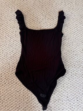 Nasty Gal Black Ruffle Strap One-Piece Bodysuit